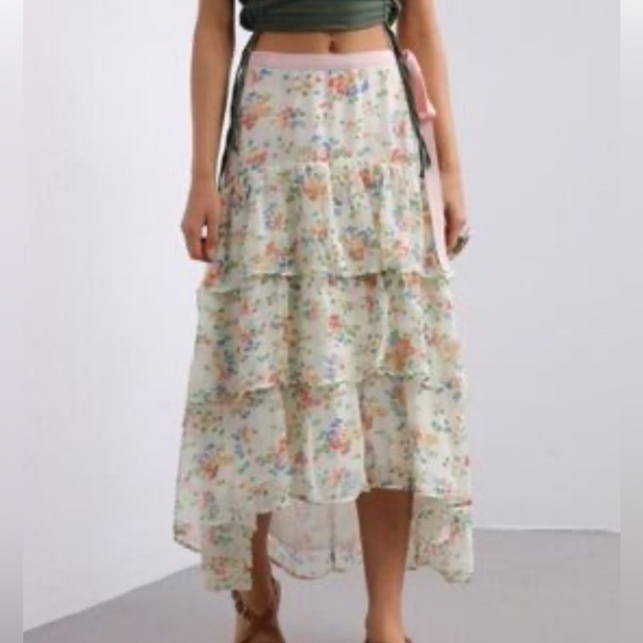 LoveShackFancy High Low Ruffle Tired Skirt - Picture 1 of 12